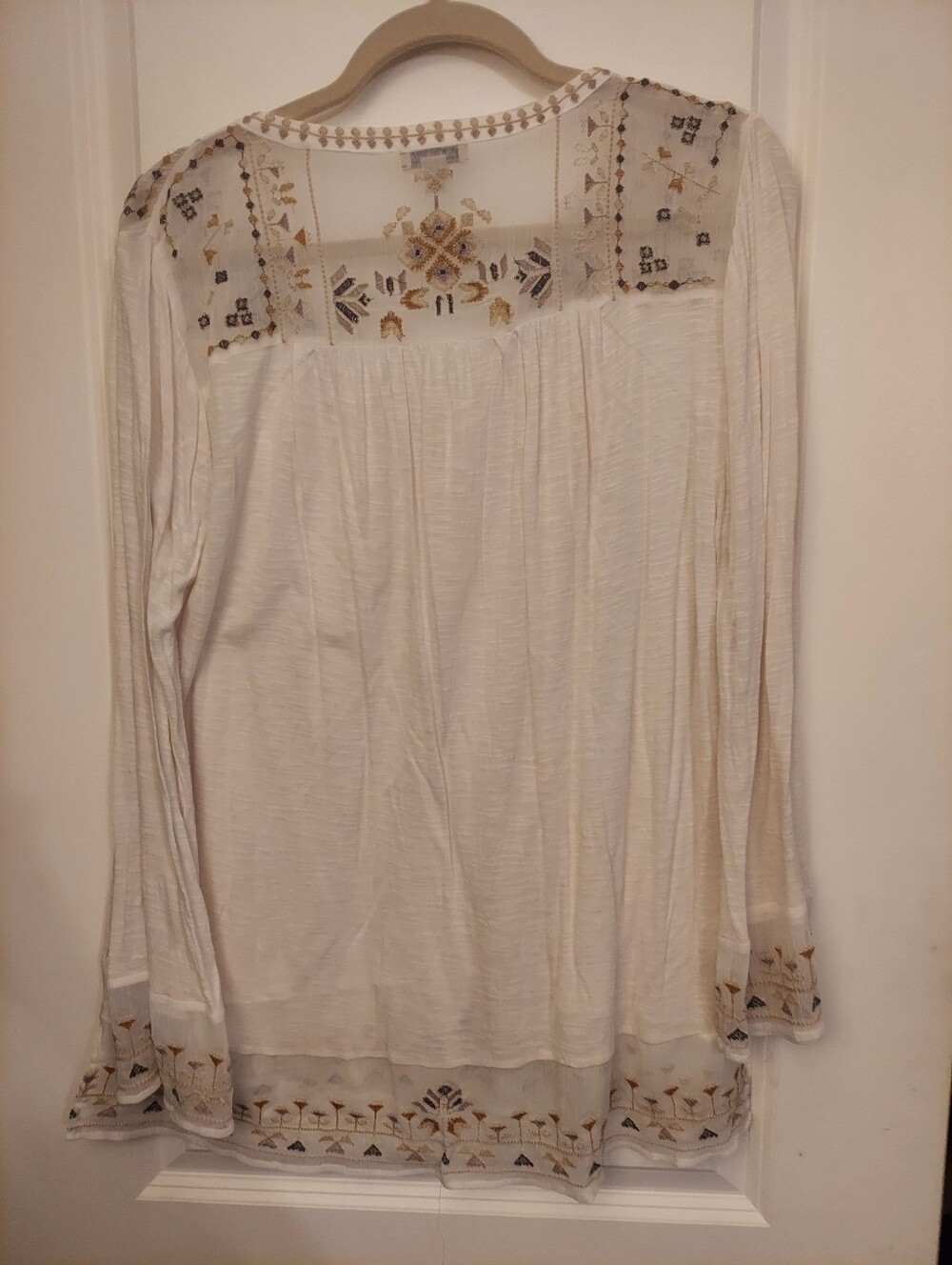 Lucky Brand Embroidered White Boho Peasant Tunic Top - XL - Picture 3 of 5